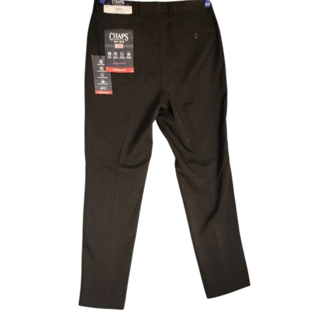 Chaps Performance Men 30x30 Dress Pants Black Flat Front Stretch Slacks NWT
